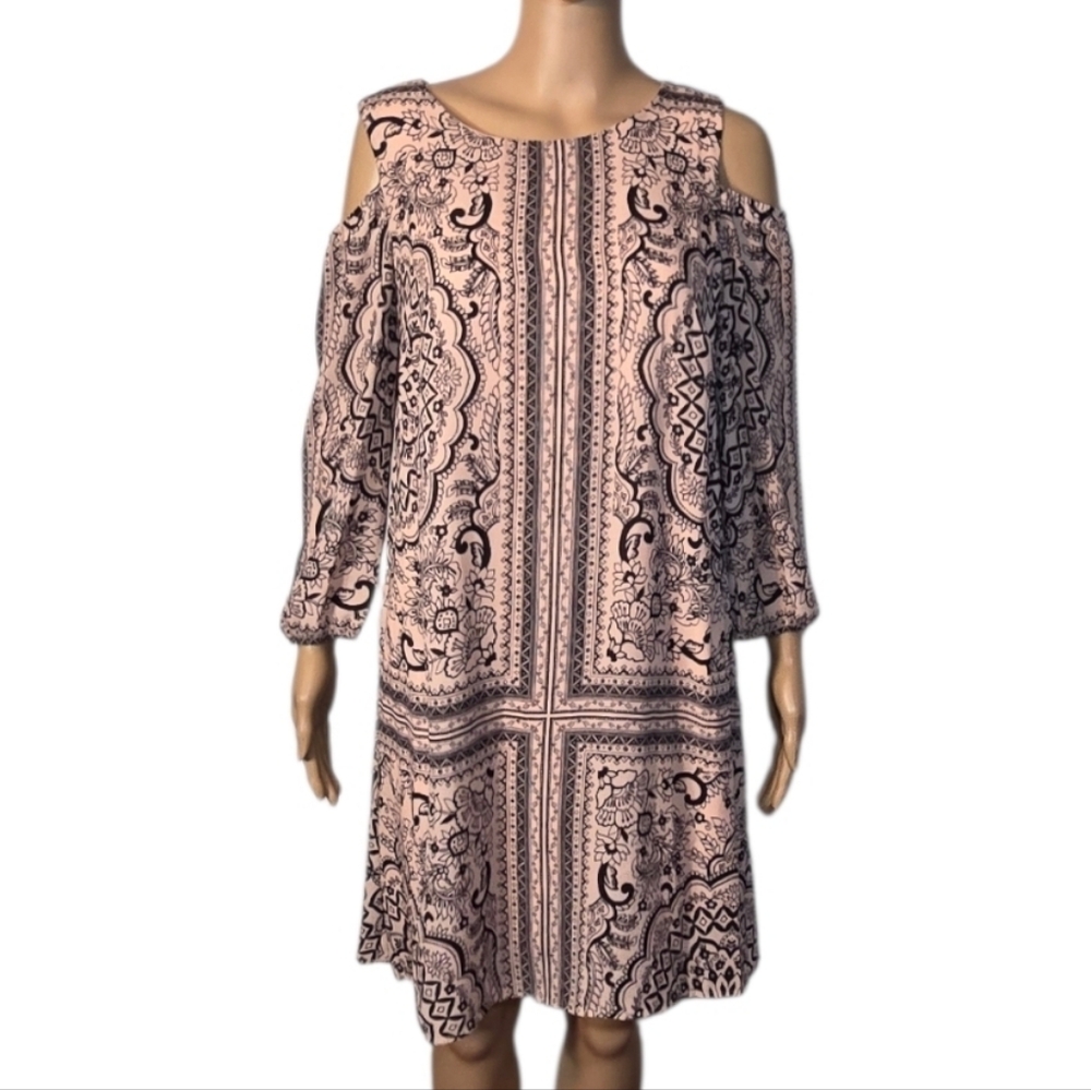 AUW Dress Long Sleeve Cold Shoulder Keyhole Back Pink Black Womens Size 6
